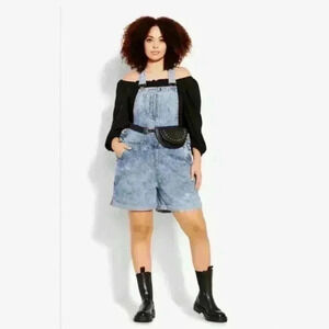Like New! City Chic Medium Wash Jean Denim Overalls 18 Plus Size Summer Shorts